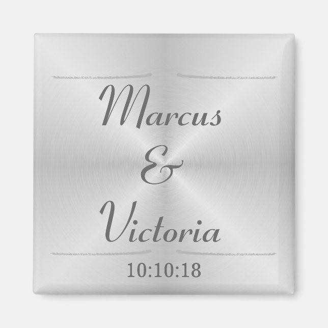 Imán Boda de metal moderno bruñido (Frente)