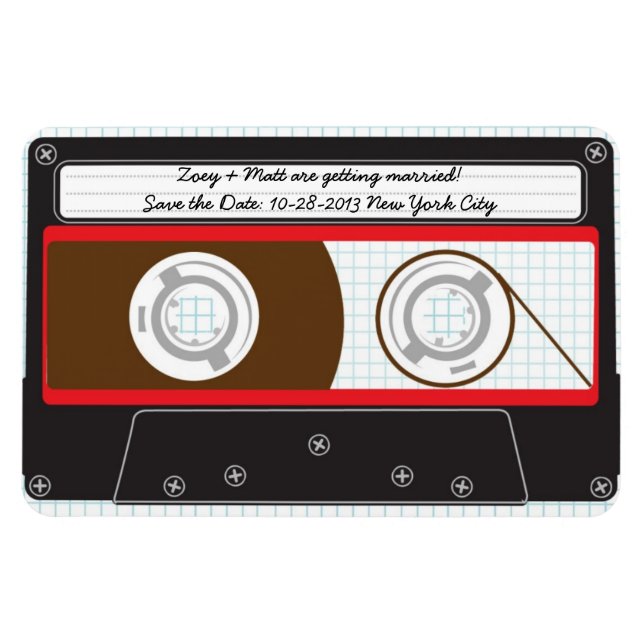 Imán Boda de mixtape Indie Retro Rojo, Negro y Blanco (Horizontal)