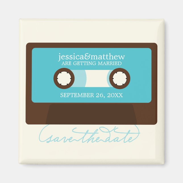 Imán Boda de mixtape retro Guardar la fecha (Frente)