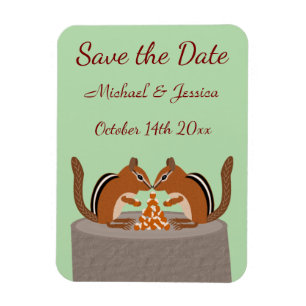 Imán Boda de Otoño de Ardillas Lindas Personalizada