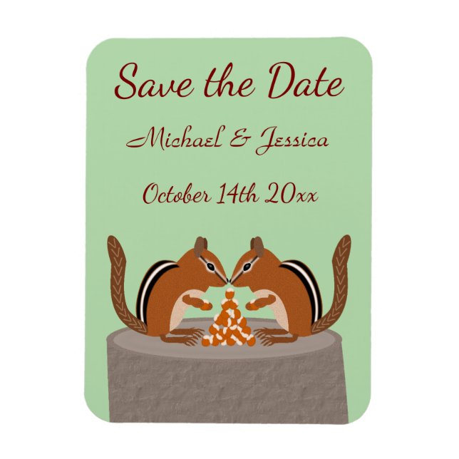 Imán Boda de Otoño de Ardillas Lindas Personalizada (Vertical)