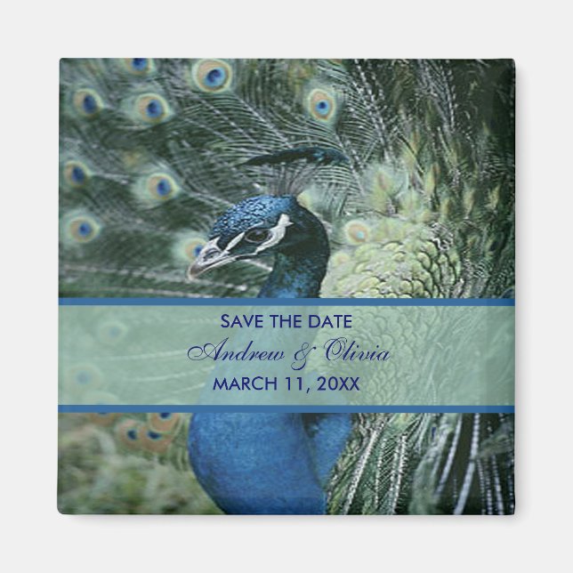 Imán Boda de pavo real guardar la fecha (Frente)