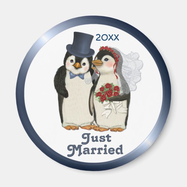 Imán Boda de Pingüino Bride y Groom Tie - Personalizar (Frente)