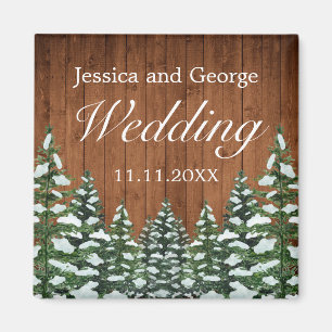 Imán Boda de pino de campo de madera de nieve y bosques