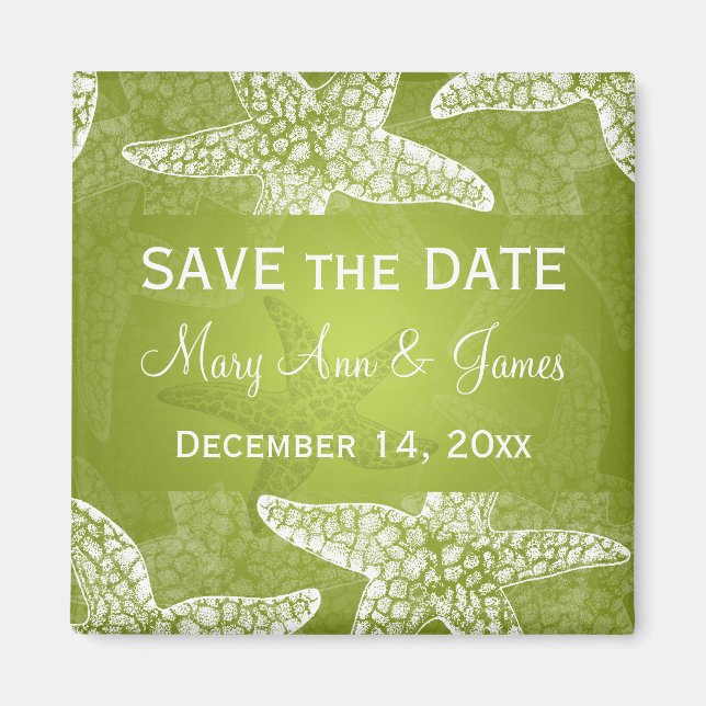 Imán Boda De Playa Salvar La Fecha Starfish Lime Green (Frente)