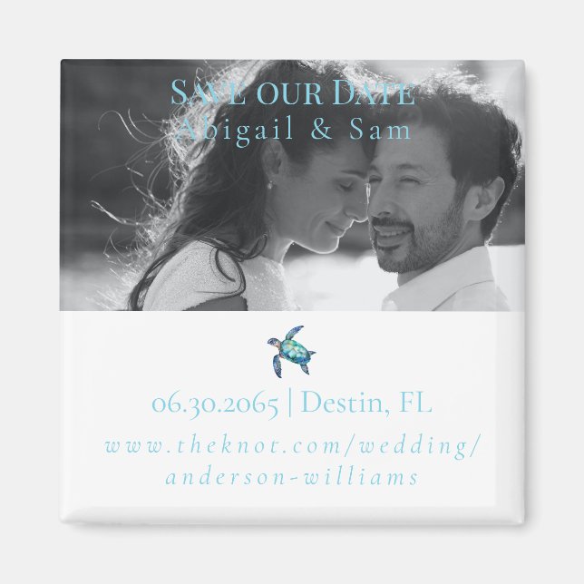Imán Boda de Playa Tortuga de Mar Foto Save the Date (Frente)