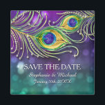 Imán Boda de plumas de pavo real con joyas Guardar la f<br><div class="desc">Coincidir con Save the Date Magnets para familia y amigos. ¿Quieres un elegante y festivo Boda Fiesta con el tema de la piel de pavo real que sea elegante y hermoso? Este diseño está hecho con plumas de pavo real de color acuático a mano adornadas con joyas de diamante de...</div>