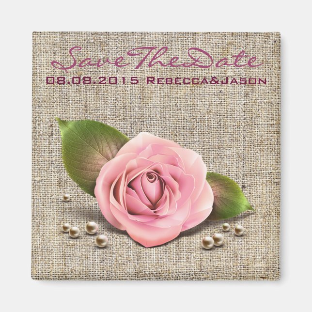 Imán boda de primavera rústica de campo rosa rosa burla (Frente)