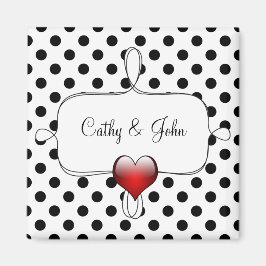 Imán Boda de puntos de polka blanco y negro
