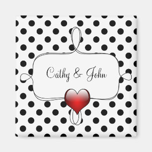 Imán Boda de puntos de polka blanco y negro