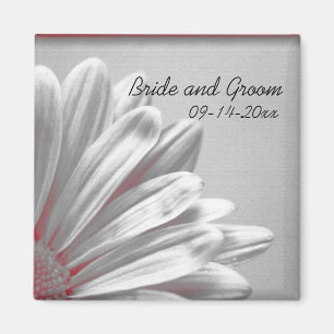 Imán Boda de resaltados florales rojos y grises