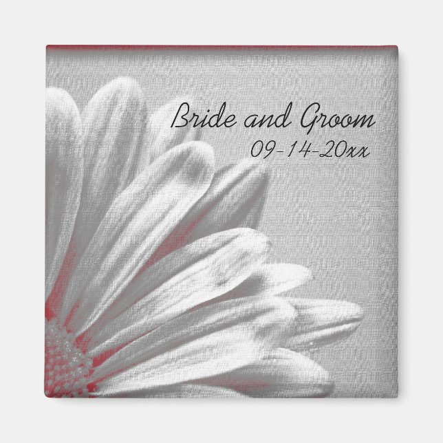 Imán Boda de resaltados florales rojos y grises (Frente)