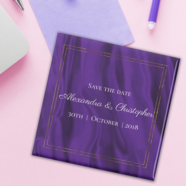 Imán Boda de seda morada y oro salvan la fecha (Subido por el creador)