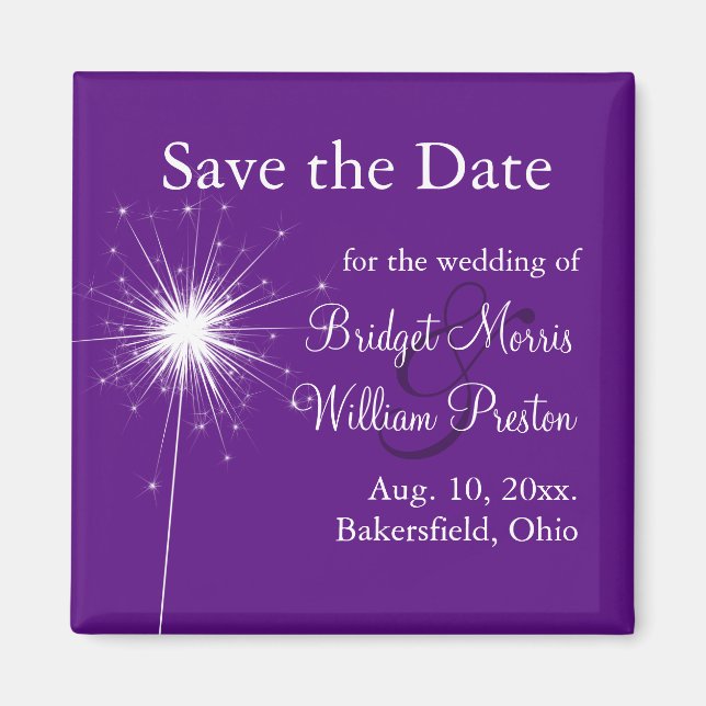Imán Boda de Sparkler Purple Save the Date Magnet (Frente)