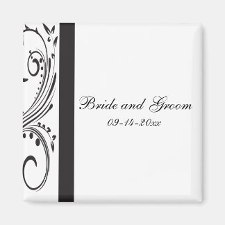 Imán Boda de Swirls en blanco y negro