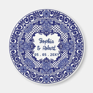 Imán Boda de Talavera Azul Mexicana
