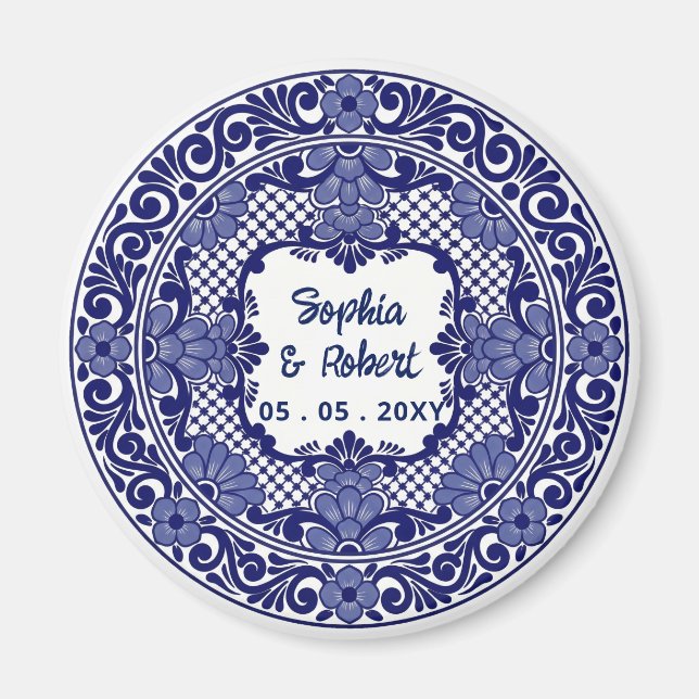 Imán Boda de Talavera Azul Mexicana (Frente)