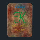 Imán Boda de textura roja de bronce<br><div class="desc">Textura en rojo bronce Monograma 3d</div>