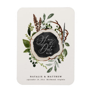 Imán Boda de trozo de madera rústica salva la fecha