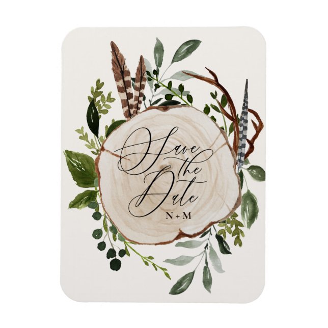 Imán Boda de trozo de madera rústica salva la fecha (Vertical)