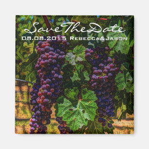 Imán boda de viñedos románticos de uvas violetas
