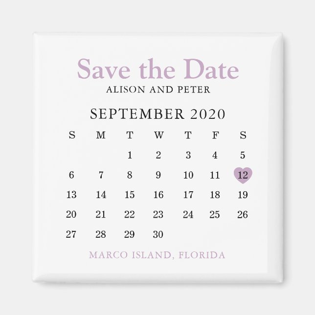 Imán Boda del calendario del corazón de Lavender Guarda (Frente)
