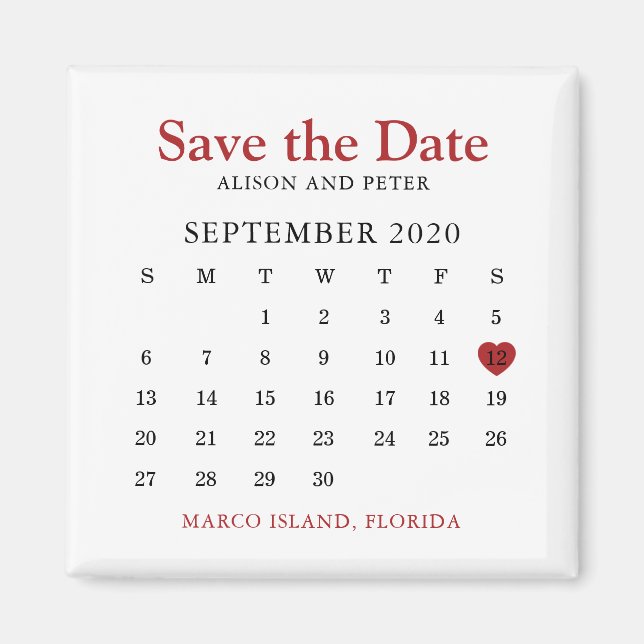 Imán Boda del calendario del corazón rojo Guardar la fe (Frente)