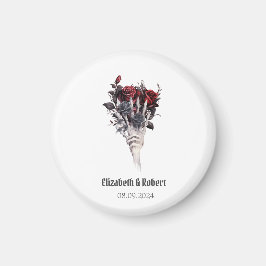 Imán Boda del esqueleto de rosas rojas góticas