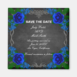 Imán Boda del Royal Blue Rosa Chalk Board Save The Date
