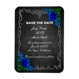 Imán Boda del Royal Blue Rosa Chalk Board Save The Date