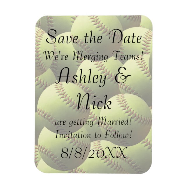 Imán Boda Deportivo de Softball Descriptivo Guardar la  (Vertical)