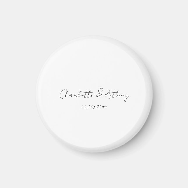 Imán Boda elegante caligrafía blanco negro creativo (Frente)