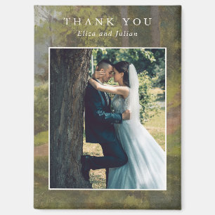 Imán Boda elegante con foto de bosque rústico