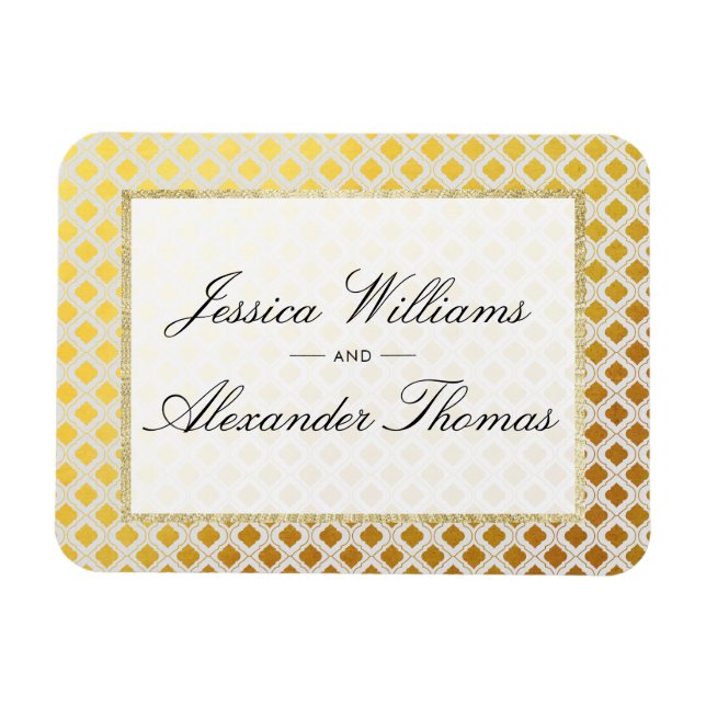 Imán Boda elegante de oro y blanco (Horizontal)