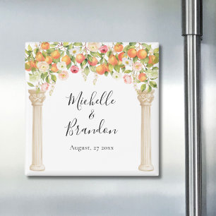Imán Boda elegante naranja acuarela personalizada