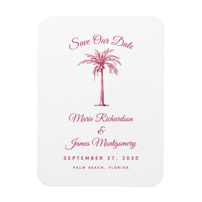 Imán Boda en la playa con magenta moderno - Guardar la  (Vertical)