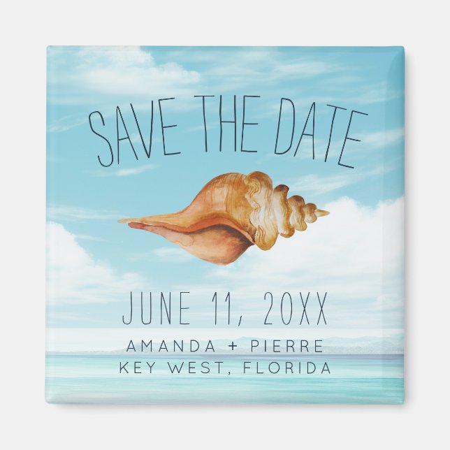 Imán Boda en la Playa de Conchas Save the Date (Frente)