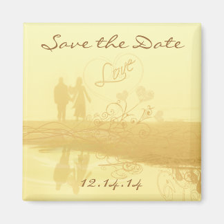 Imán Boda en la playa del corazón amarillo