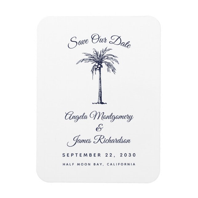 Imán Boda en Palm Beach en azul marino moderno - Guarda (Vertical)