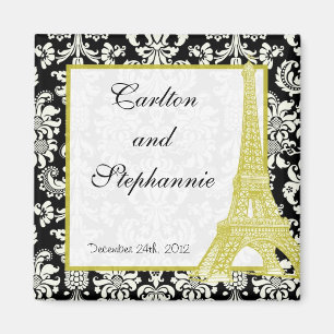 Imán Boda en París Black Damask Magnet Favorito