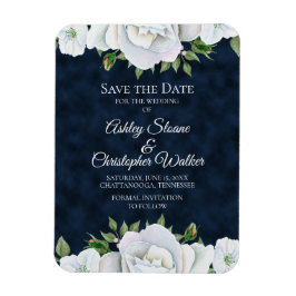 Imán Boda floral azul de la marina salva la fecha