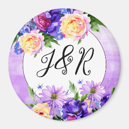 Imán Boda floral bonito morado personalizado