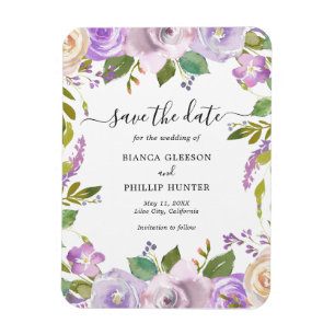 Imán Boda floral de acuarela de Lilac salva la fecha