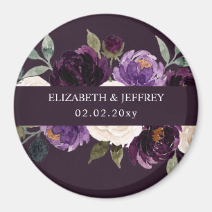 Imán Boda Floral de Berenjena Marfil Púrpura Ciruela