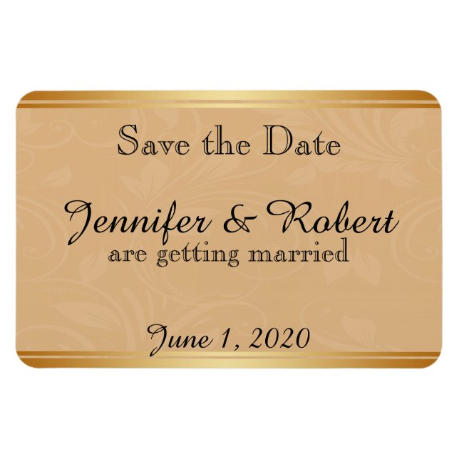 Imán Boda floral de bronce moderna salva la fecha (Horizontal)