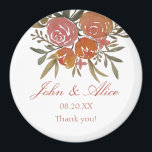 Imán Boda floral de color rosa y Naranja<br><div class="desc">Una parte de la colección Bright Peach y Naranja Floral con naranjas de acuarela peonías y rosas con vegetación botánica y eucalipto. Un imán boda elegante y clásico en naranja,  mandarina,  temática floral de melocotón.</div>