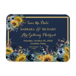 Imán Boda floral de girasol azul de la marina Save Date