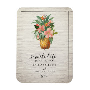 Imán Boda Floral De Ladrillo De Piña Salva La Fecha