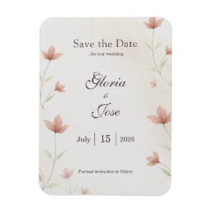 Imán Boda Floral Elegante Rosa Minimalista