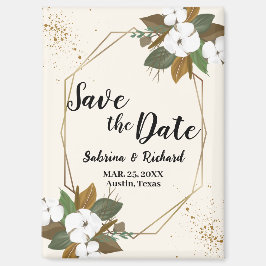 Imán Boda Floral Marrón Y Crema Salva La Fecha